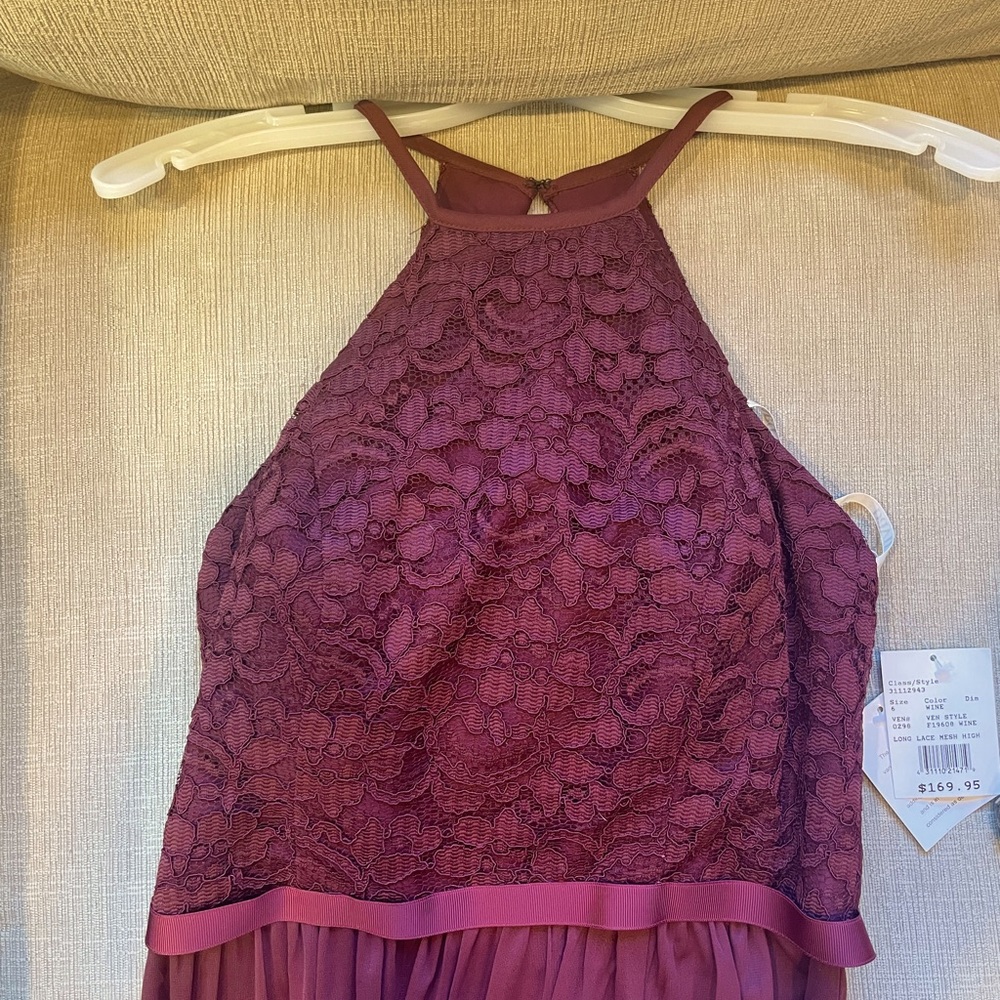 NWT David’s Bridal Burgundy A-Line Halter Gown, Size 6